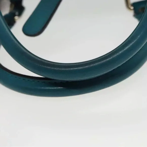 Authentic GUCCI Micro GG Canvas Hand Bag Leather 2way Turquoise Blue with strap - Picture 7 of 17